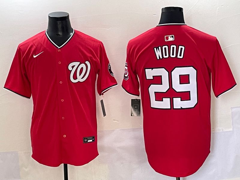 Men 2025 Washington Nationals 29 Wood Red Game Nike MLB Jersey style 1